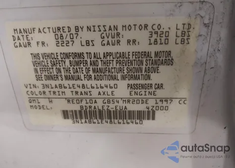 2008 Nissan Sentra 2.0S from USA, damaged, VIN 3N1AB61E48L616460